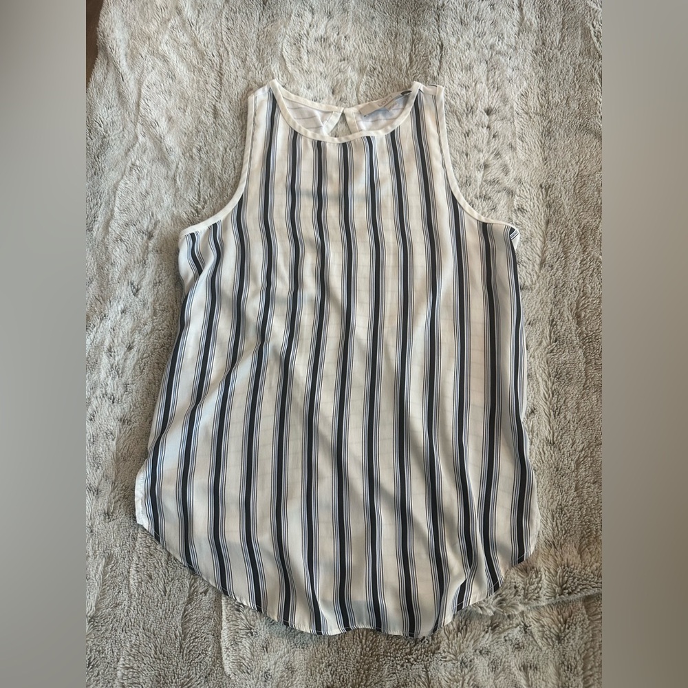 Sleeveless Striped Tank Top - White and Navy, size XSP